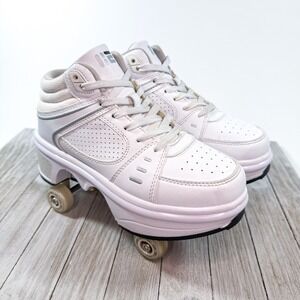 Kick Speed Roller Skate Shoes White Women's Size US 5 Pop Out Retractable Wheels